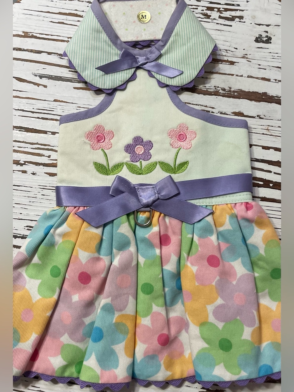 Pastel Floral Ribbon Dog Dress — Lavender & Multicolor
Medium